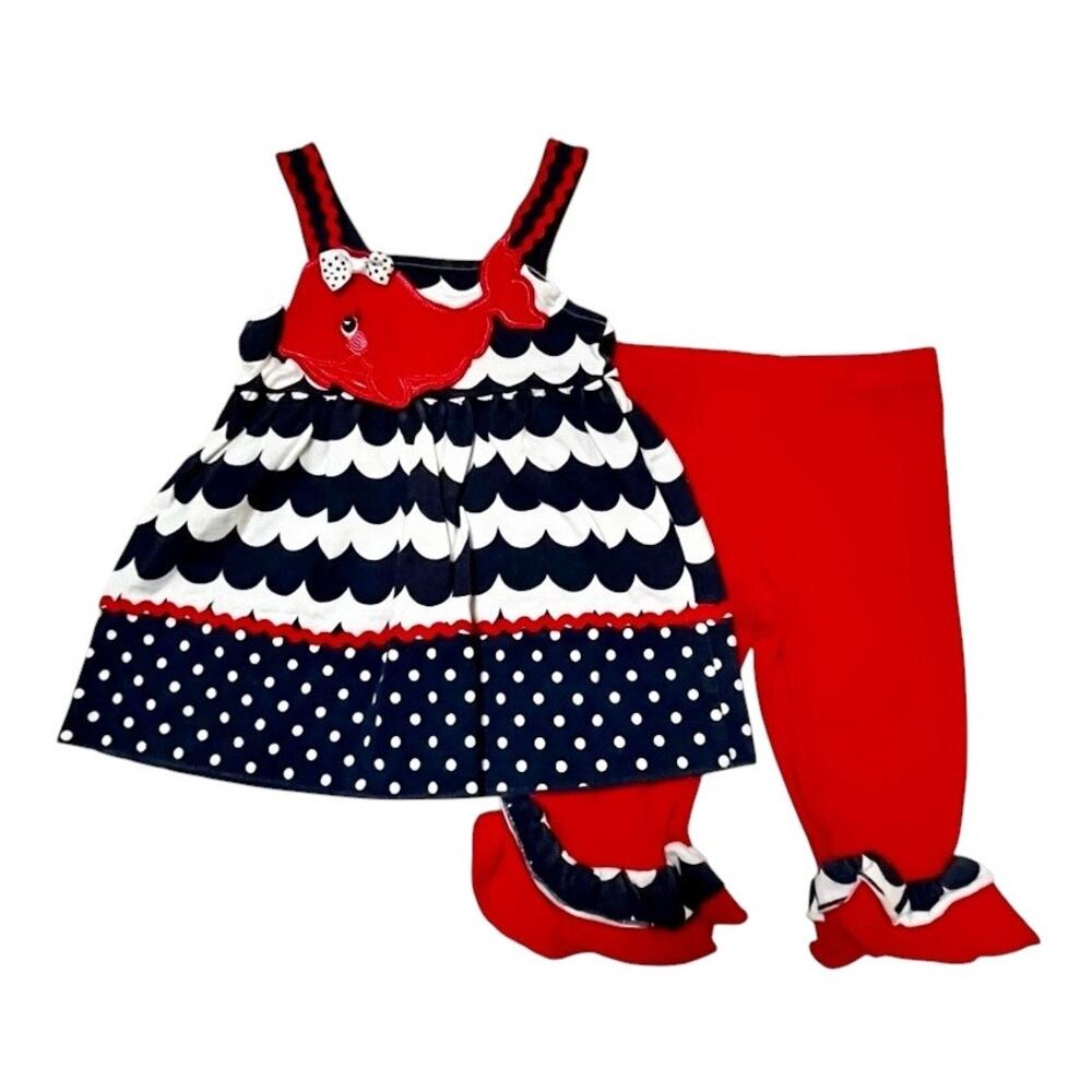 Nannette Nautical Whale Tunic and Leggings Outfit Size 2T